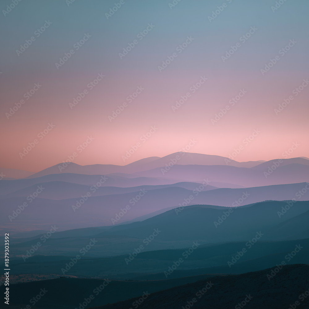 Fototapeta premium Soft Pastel Mountain Landscape with Gentle Atmospheric Layers