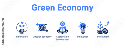 Green Economy web banner icon vector illustration concept ,  with icon of Renewable, Circular economy, Sustainable development.