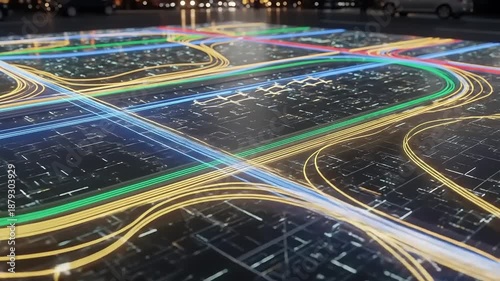 Futuristic Cityscape - Illuminated Roads and Urban Network Visualization.