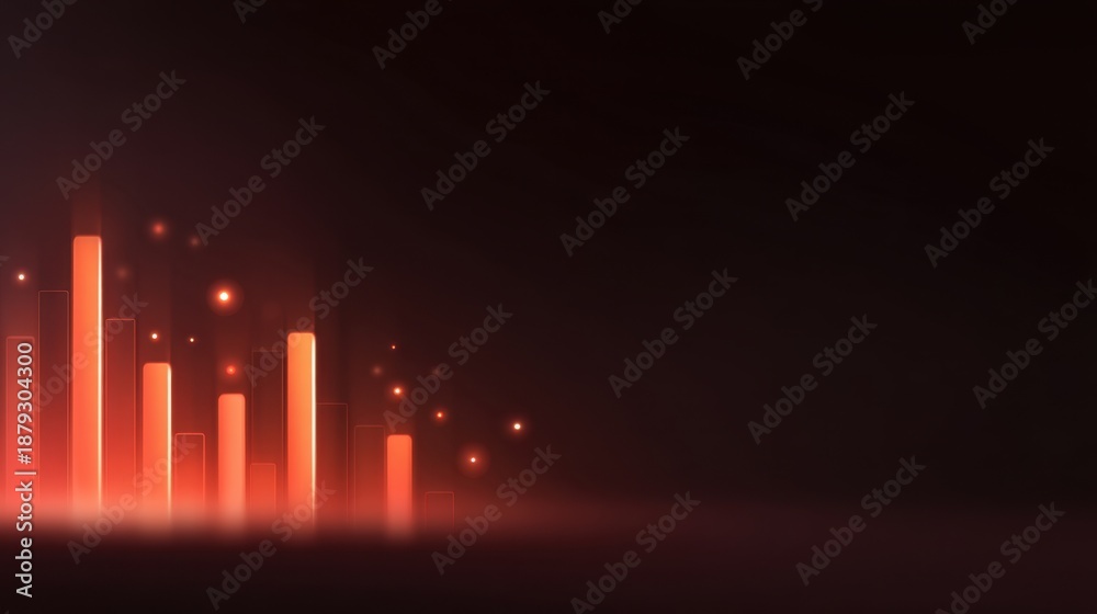 Fototapeta premium Abstract vibrant bar chart with glowing elements on a dark background representing data analysis, growth, and financial advancement in digital format