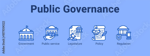 Public Governance web banner icon vector illustration concept ,  with icon of Government, Public service, Legislature.