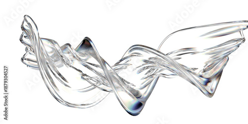 Dynamic Transparent Glass-like Fluid Wave Showing Prismatic Light Reflections and Elegant Curves Against a Solid Backdrop