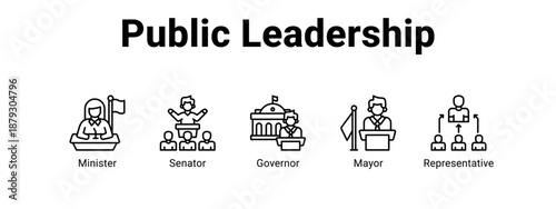 Public Leadership web banner icon vector illustration concept ,  with icon of Minister, Senator, Governor.