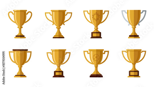 Collection of Golden Trophy Icons for Achievement and Victory