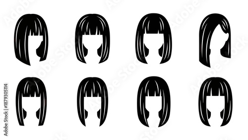 Stylized Bob Hairstyle Collection Vector Icons