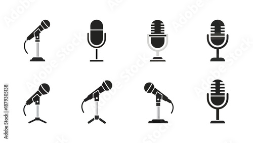 Retro and Modern Microphone Icons Set