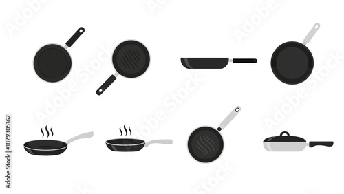 Frying Pans Collection: Various Angles and Cooking Views