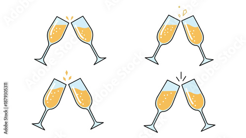 Champagne Toast Celebration Glasses Clinking Vector Illustration