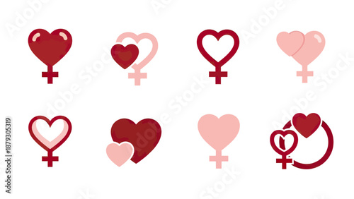 Female Symbol Heart Icons Collection: Love, Femininity, Women's Health