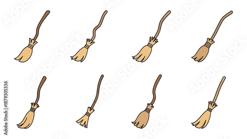 Collection of Whimsical Witch Brooms for Halloween