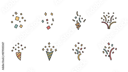Confetti Popper and Falling Confetti Icons Collection