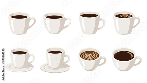 Collection of Coffee Cups with Various Art Designs