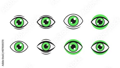Green Eye Icons Set, Various Styles