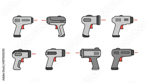 Set of Infrared Thermometer Icons with Red Laser Beam