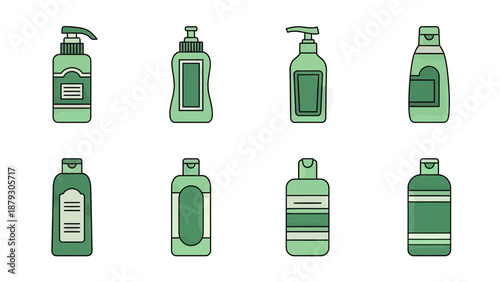 Assorted Green Cosmetic Bottles and Dispensers Set