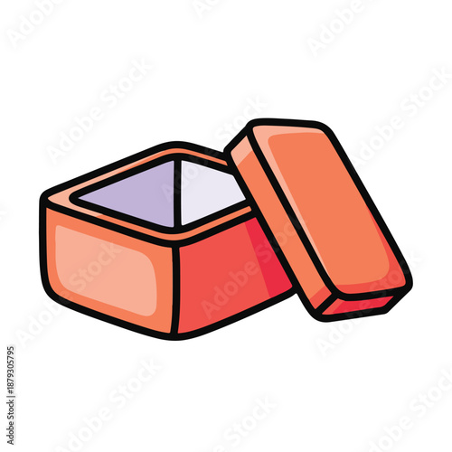 A cartoonish orange box with its lid ajar