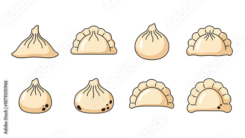 Assorted Dumpling Shapes Collection Vector Illustration