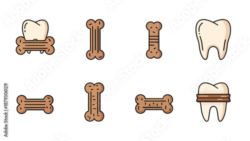 Dog Dental Care Icons: Teeth and Bone Treats Vector Set