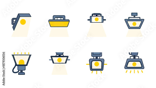 Modern Spotlight and Stage Lighting Icons Set