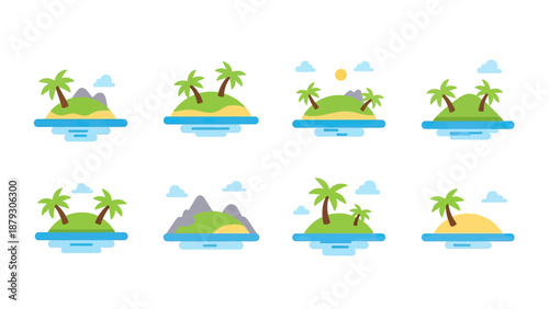 Tropical Island Set: Diverse Palm Tree Paradise Scenes