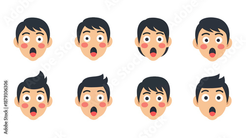 Surprised Faces Set: Diverse Hairstyles, Shocked Expressions