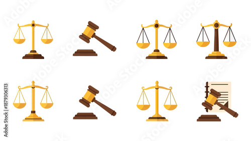 Justice Symbols: Scales of Justice and Gavel Icons