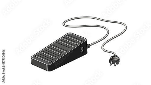 Foot pedal with power cord and plug vector illustration