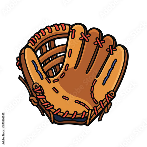 A cartoon-style illustration of a brown baseball glove