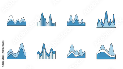 Set of Blue Infographic Wave and Bar Chart Designs