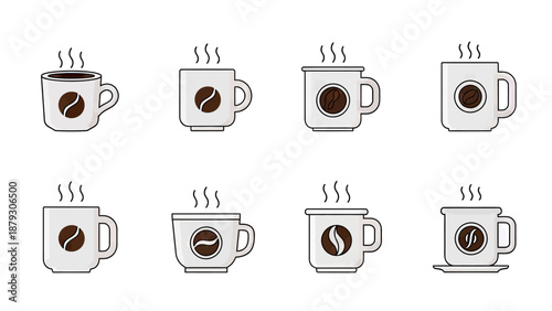 Collection of Hot Coffee Cups with Steam