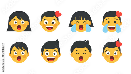 Diverse Emoji Faces Expressing Joy and Surprise
