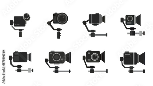 Camera Stabilizer Gimbals with Various Devices Vector Set