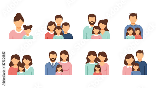 Diverse Family Group Icons Set