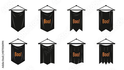 Halloween Pennant Flags Collection - Black Banners with "Boo!"