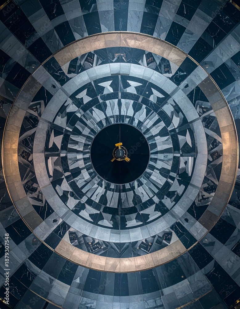 Fototapeta premium A geometric ceiling, centered, circular, marble and gold details