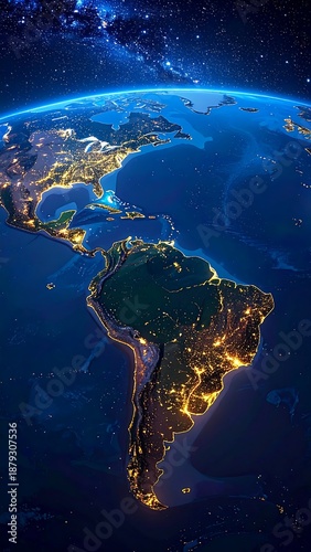 A nighttime view of the Americas from space