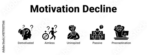 Motivation Decline web banner icon vector illustration concept ,  with icon of Demotivated, Aimless, Uninspired.
