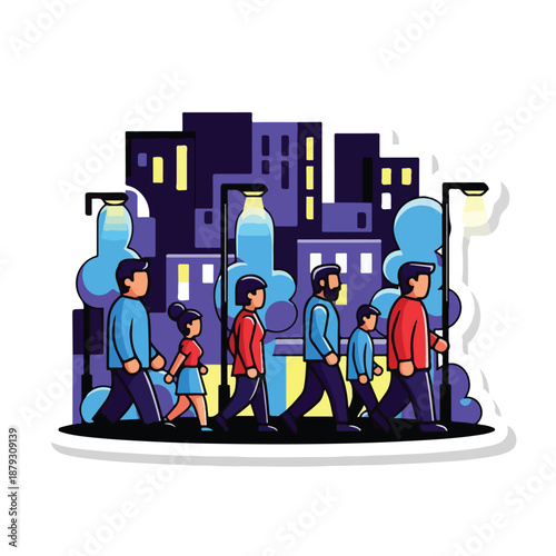 A diverse group of people walking