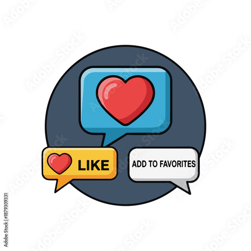 A digital icon with speech bubbles and a heart symbol