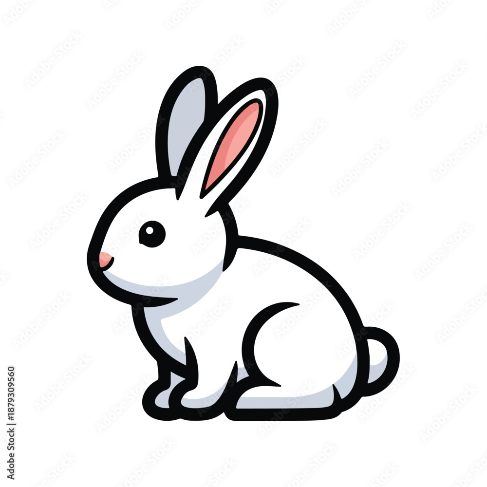 Obraz premium A cute cartoon white rabbit with pink inner ears