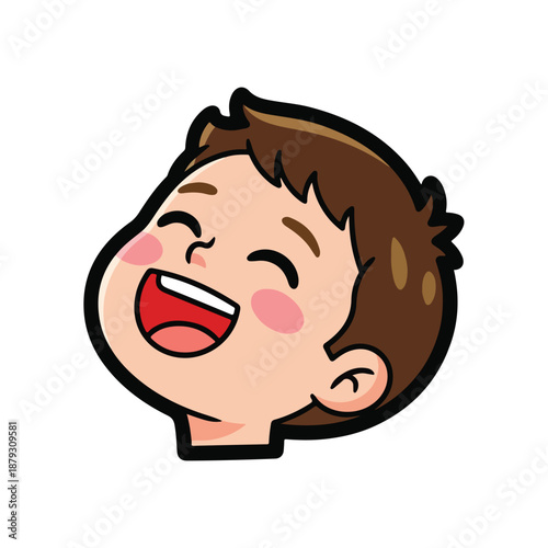 A cute cartoon boy with brown hair and rosy cheeks smiling