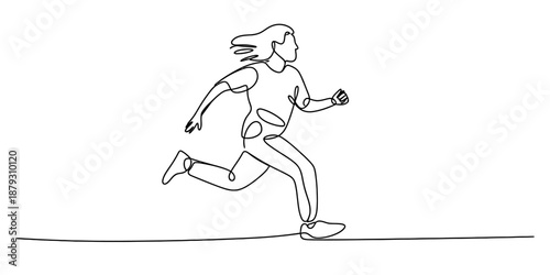 Continuous line drawing of a person running, symbolizing energy and fitness Vector, illustration
