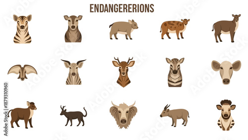 Illustrated collection of various endangered animal species.