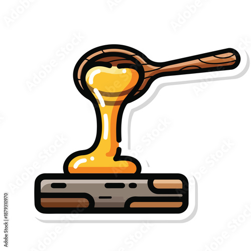 A honeycomb with honey on a wooden spoon