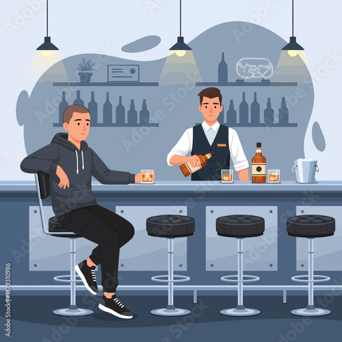 Bartender Serving Drink to Male Customer.