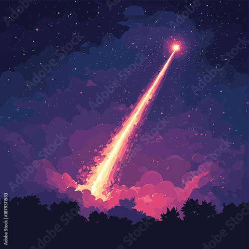 Illustration of a Celestial Phenomenon with a Beam of Energy. , vector style simple color