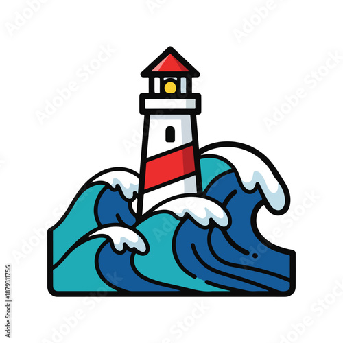 A lighthouse standing tall amidst turbulent ocean waves