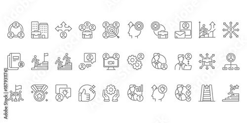 A collection of icons set with a Mentorship theme outline style, suitable for educational application platforms, vector illustration