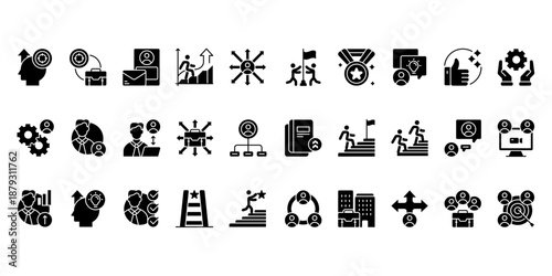 A collection of icons set with a Mentorship theme solid style, suitable for educational application platforms, vector illustration