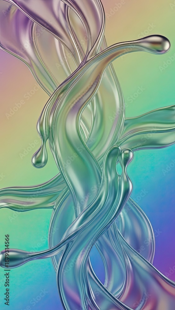 Fototapeta premium Vibrant fluid dynamics in shimmering rainbow colors gradient background